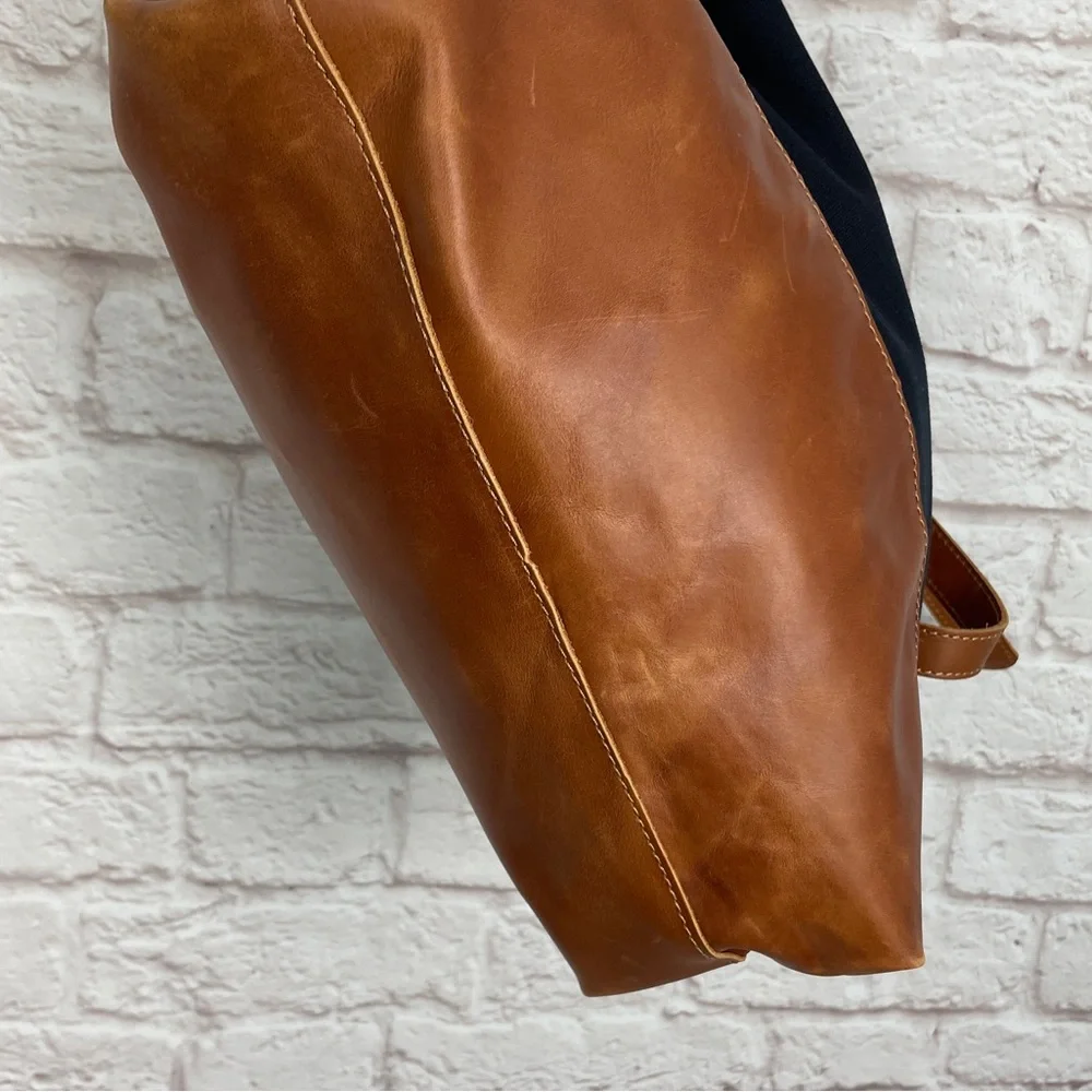 Able Navy Canvas Tote with Tan Leather Trim and Strap